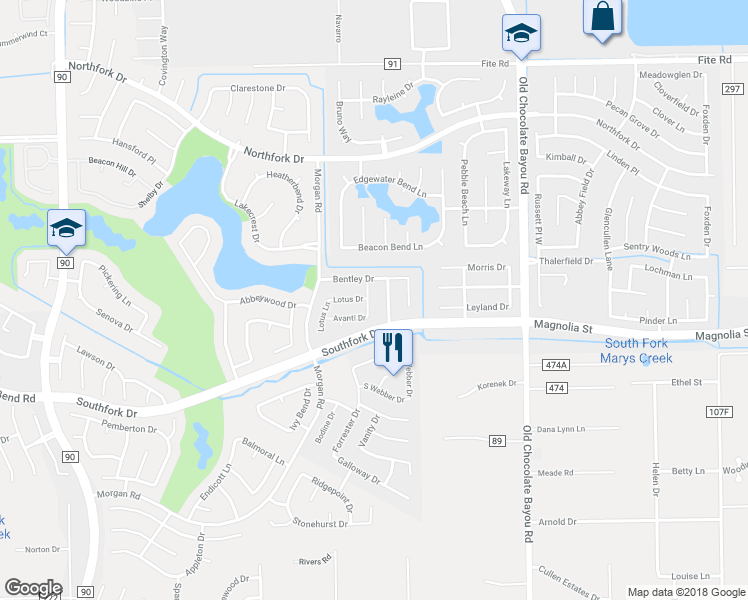 map of restaurants, bars, coffee shops, grocery stores, and more near 2919 Avanti Drive in Pearland
