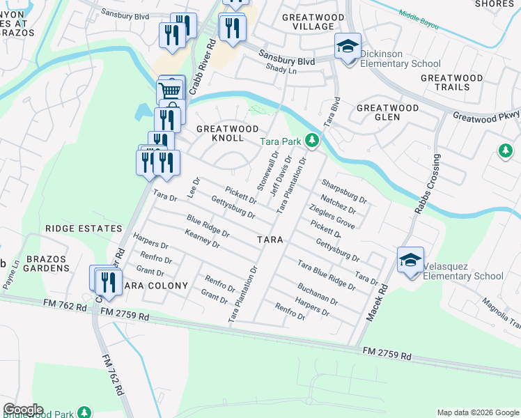 map of restaurants, bars, coffee shops, grocery stores, and more near 6914 Pickett Drive in Richmond