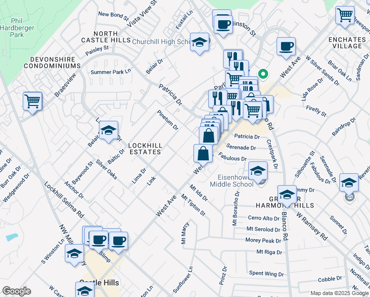 map of restaurants, bars, coffee shops, grocery stores, and more near 11302 Link in San Antonio
