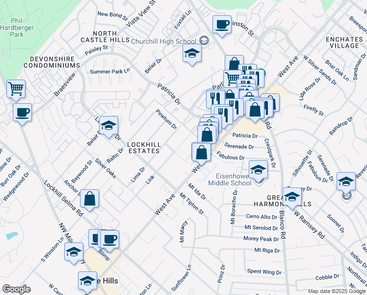 map of restaurants, bars, coffee shops, grocery stores, and more near 11302 Link in San Antonio