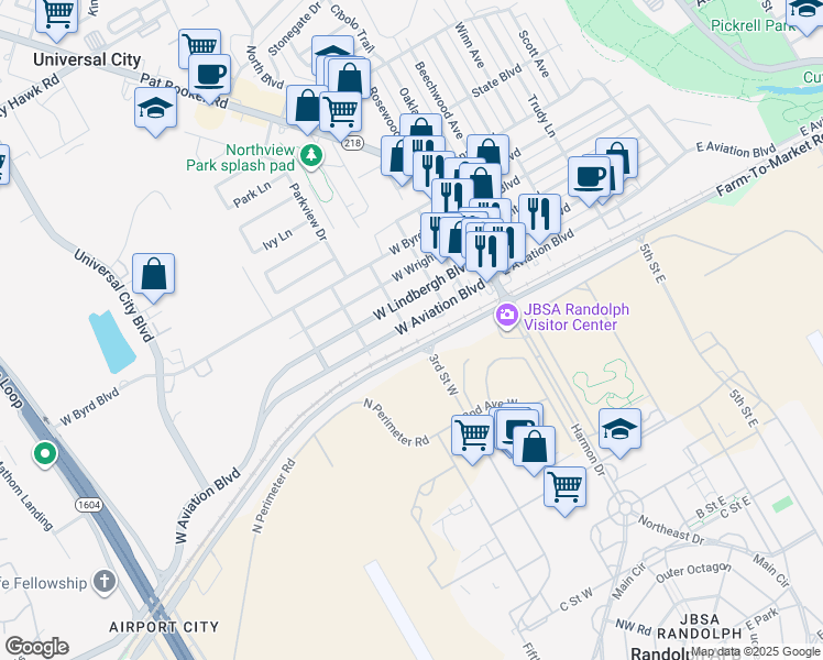map of restaurants, bars, coffee shops, grocery stores, and more near 350 West Aviation Boulevard in Universal City