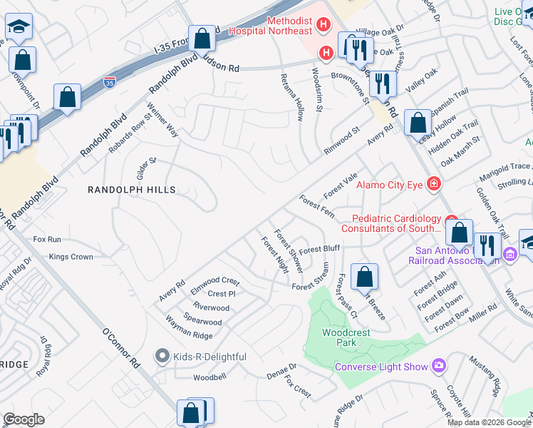 map of restaurants, bars, coffee shops, grocery stores, and more near 7501 Avery Road in Live Oak
