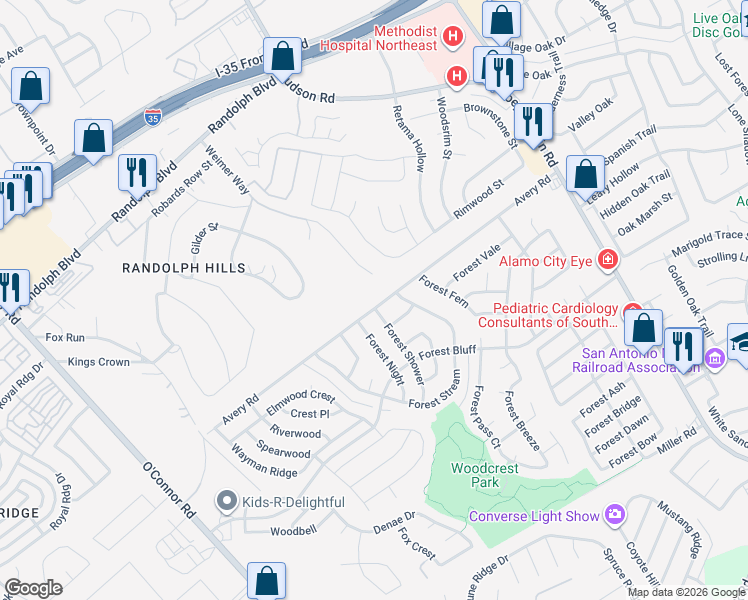 map of restaurants, bars, coffee shops, grocery stores, and more near 7501 Avery Road in Live Oak