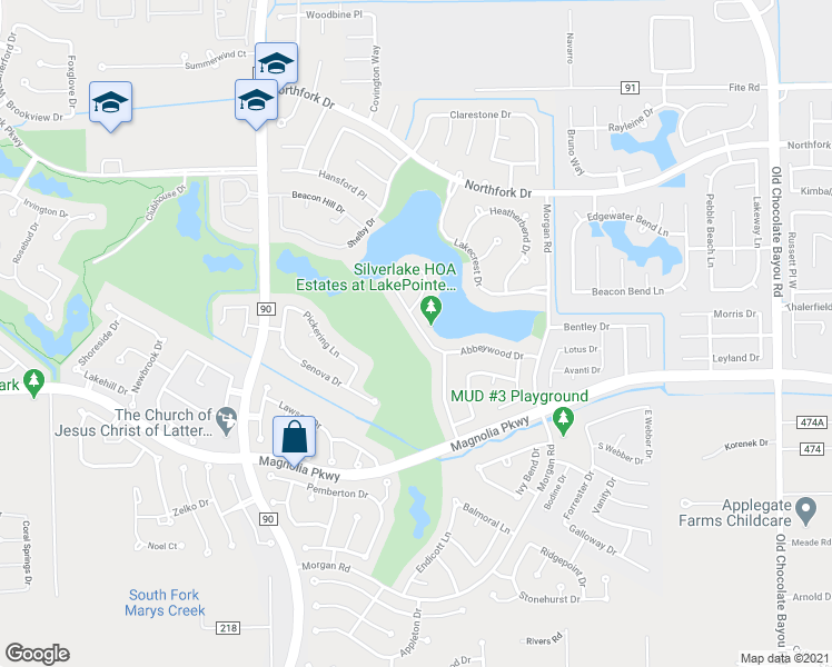 map of restaurants, bars, coffee shops, grocery stores, and more near 3710 Abbeywood Drive in Pearland
