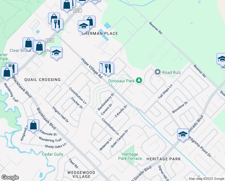 map of restaurants, bars, coffee shops, grocery stores, and more near 4602 Stonemede Drive in Friendswood