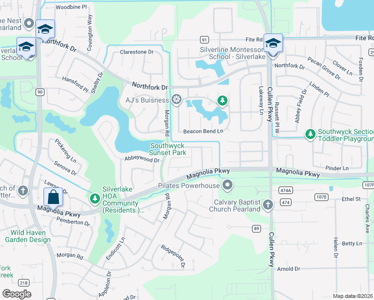 map of restaurants, bars, coffee shops, grocery stores, and more near 4023 Bentley Drive in Pearland