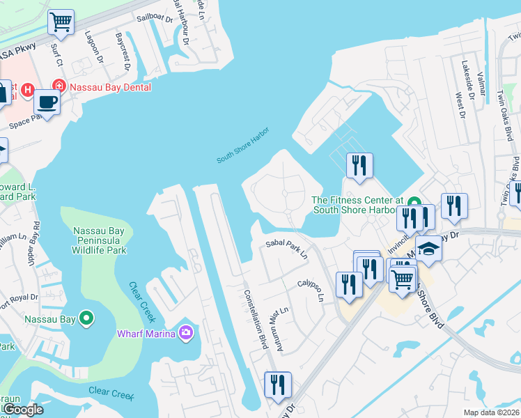 map of restaurants, bars, coffee shops, grocery stores, and more near 2476 Beacon Circle in League City