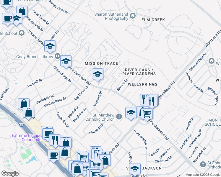 map of restaurants, bars, coffee shops, grocery stores, and more near 11146 Vance Jackson Road in San Antonio