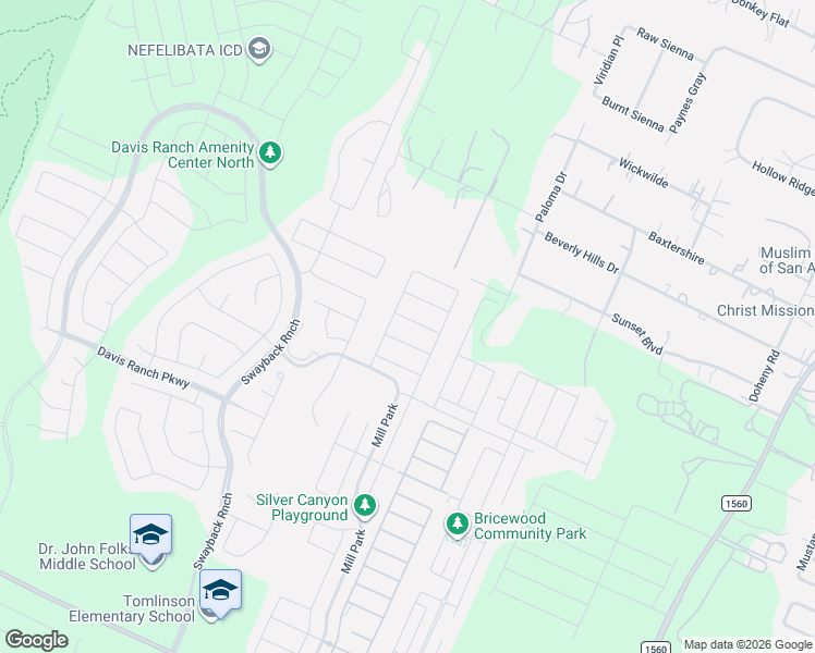 map of restaurants, bars, coffee shops, grocery stores, and more near 11723 Silver Field in San Antonio