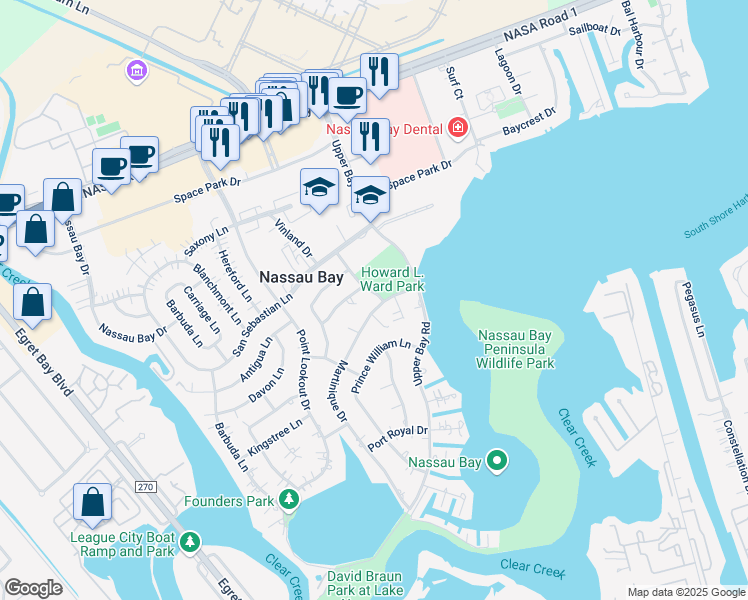 map of restaurants, bars, coffee shops, grocery stores, and more near 18554 Martinique Drive in Houston