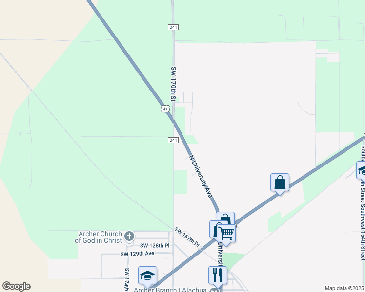 map of restaurants, bars, coffee shops, grocery stores, and more near 11954 Florida 45 in Archer