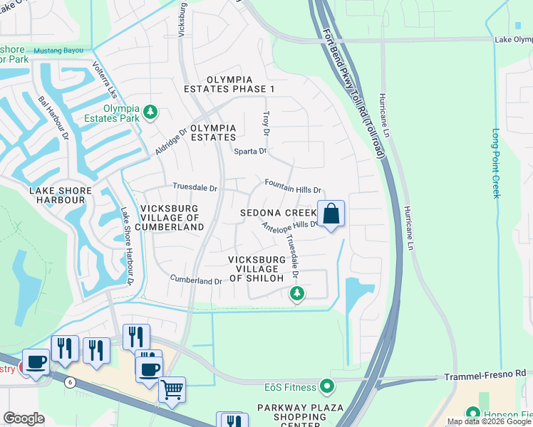 map of restaurants, bars, coffee shops, grocery stores, and more near 2831 Salt River Ct in Missouri City