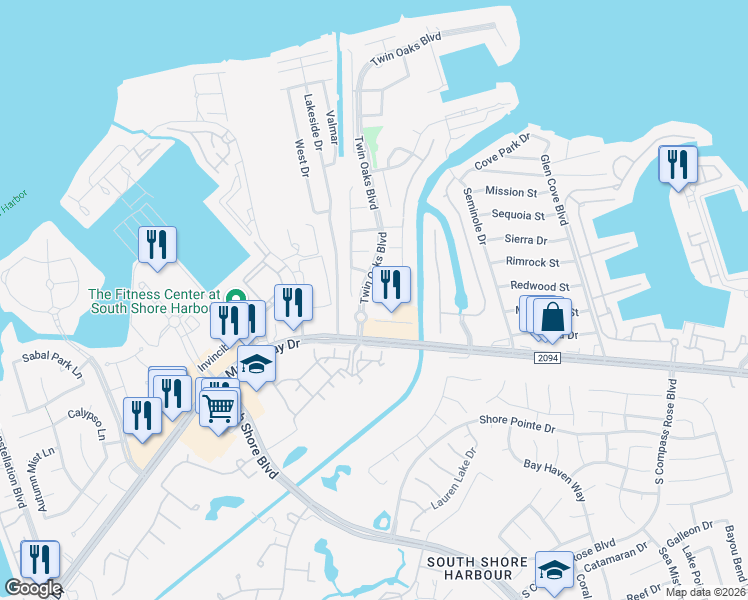 map of restaurants, bars, coffee shops, grocery stores, and more near 439 Cardinal Oaks Lane in Kemah