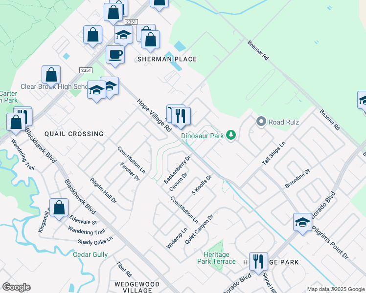 map of restaurants, bars, coffee shops, grocery stores, and more near 4602 Stonemede Drive in Friendswood