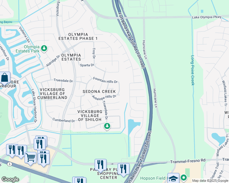 map of restaurants, bars, coffee shops, grocery stores, and more near 3203 Chino Valley Ct in Missouri City