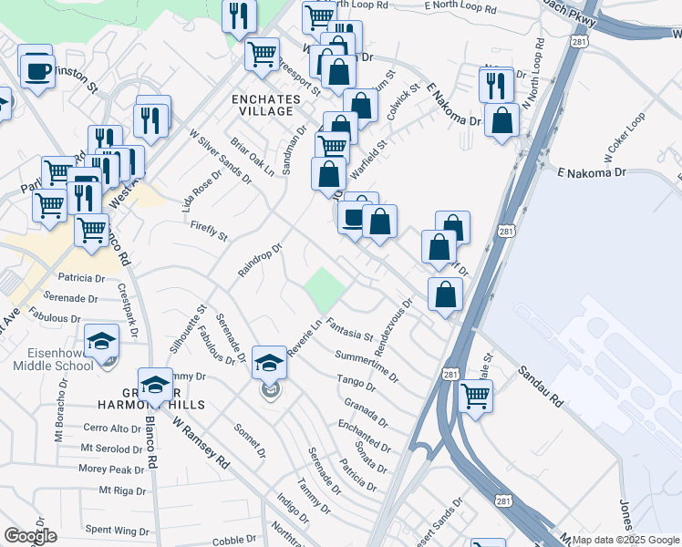 map of restaurants, bars, coffee shops, grocery stores, and more near 230 West Silver Sands Drive in San Antonio