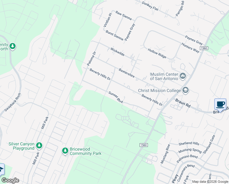 map of restaurants, bars, coffee shops, grocery stores, and more near 11445 Sunset Boulevard in Helotes