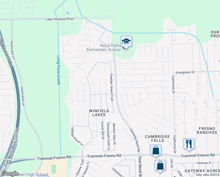 map of restaurants, bars, coffee shops, grocery stores, and more near 2814 Feather Green Trail in Fresno