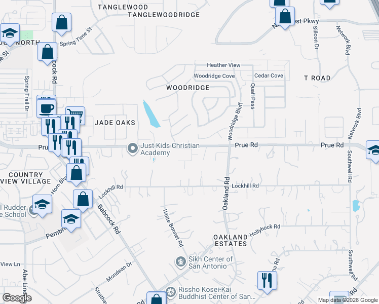 map of restaurants, bars, coffee shops, grocery stores, and more near 6003 Venado Trail in San Antonio