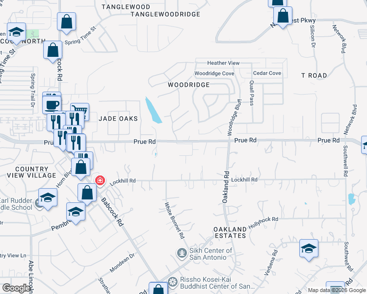 map of restaurants, bars, coffee shops, grocery stores, and more near 6018 Venado Trace in San Antonio