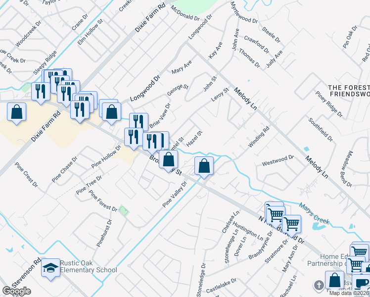 map of restaurants, bars, coffee shops, grocery stores, and more near 1302 Jack Street in Pearland