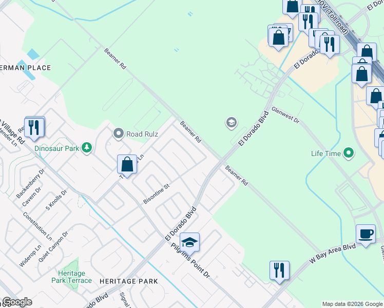 map of restaurants, bars, coffee shops, grocery stores, and more near 2118 Bisontine Street in Friendswood