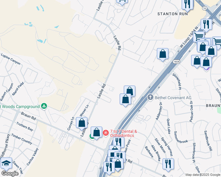 map of restaurants, bars, coffee shops, grocery stores, and more near 10835 West Loop 1604 North in San Antonio