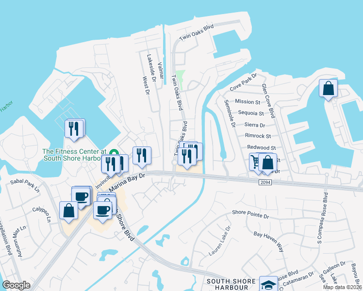 map of restaurants, bars, coffee shops, grocery stores, and more near 439 Cardinal Oaks Lane in Kemah