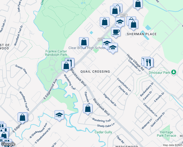 map of restaurants, bars, coffee shops, grocery stores, and more near 5000 Watkins Way in Friendswood