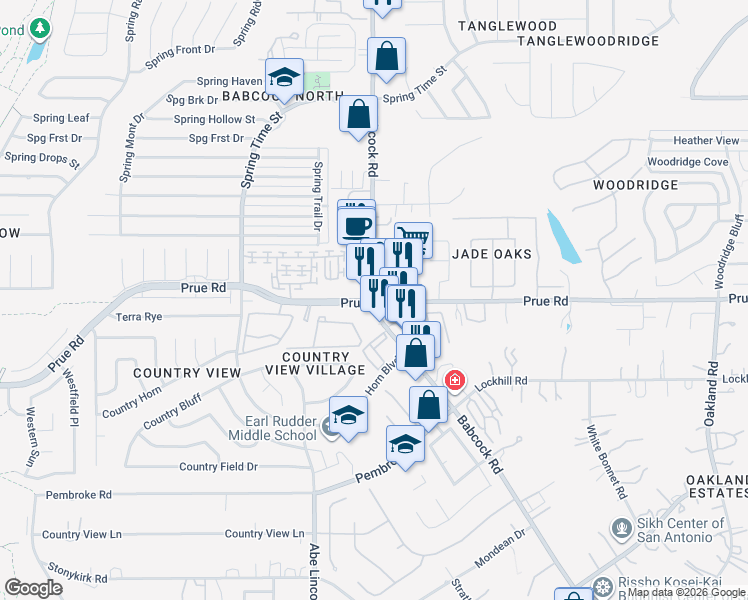 map of restaurants, bars, coffee shops, grocery stores, and more near in San Antonio