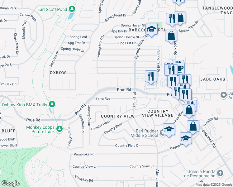 map of restaurants, bars, coffee shops, grocery stores, and more near 6822 Terra Rye in San Antonio