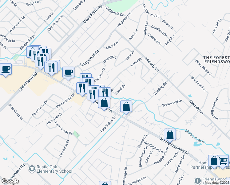 map of restaurants, bars, coffee shops, grocery stores, and more near 1302 Jack Street in Pearland
