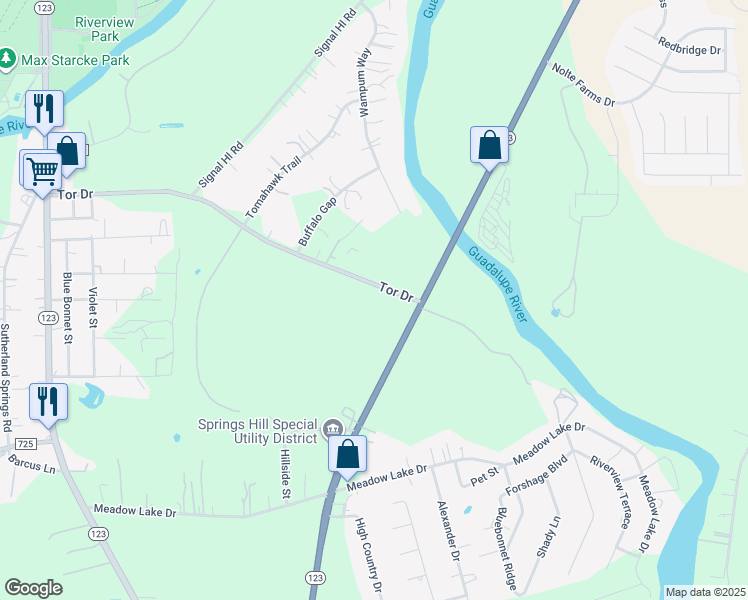 map of restaurants, bars, coffee shops, grocery stores, and more near 196 Tor Drive in Seguin