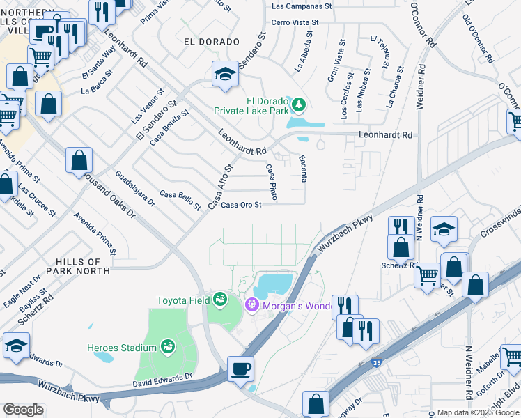 map of restaurants, bars, coffee shops, grocery stores, and more near 5010 Casa Verde Street in San Antonio