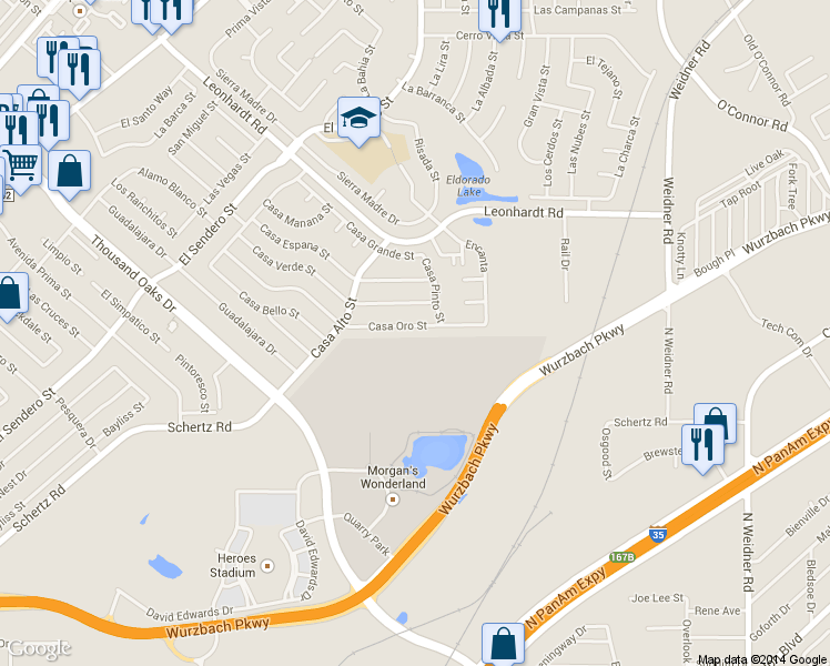 map of restaurants, bars, coffee shops, grocery stores, and more near 5010 Casa Verde Street in San Antonio