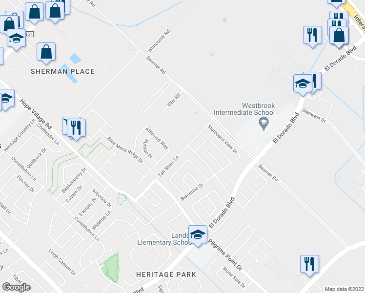 map of restaurants, bars, coffee shops, grocery stores, and more near 2306 Tall Ships Lane in Friendswood