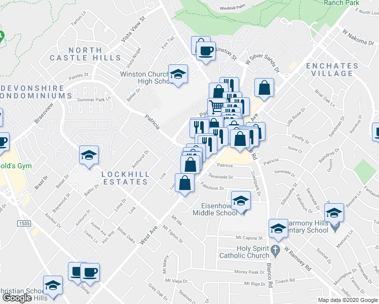 map of restaurants, bars, coffee shops, grocery stores, and more near 1031 Patricia in San Antonio