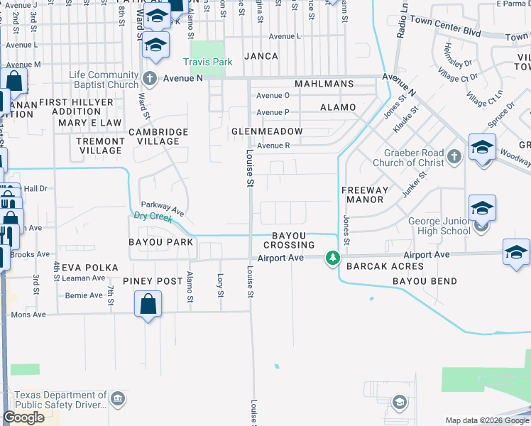 map of restaurants, bars, coffee shops, grocery stores, and more near 2114 Fallen Reed Road in Rosenberg