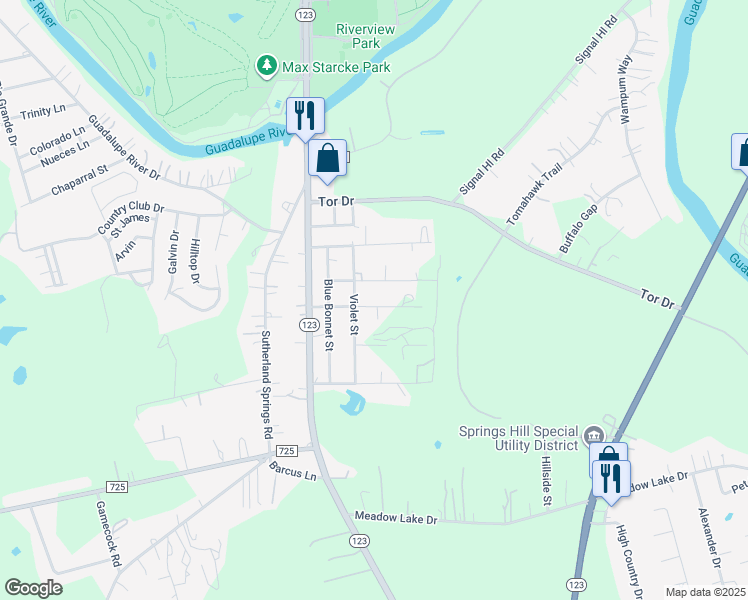 map of restaurants, bars, coffee shops, grocery stores, and more near 312 Blanks Street in Seguin