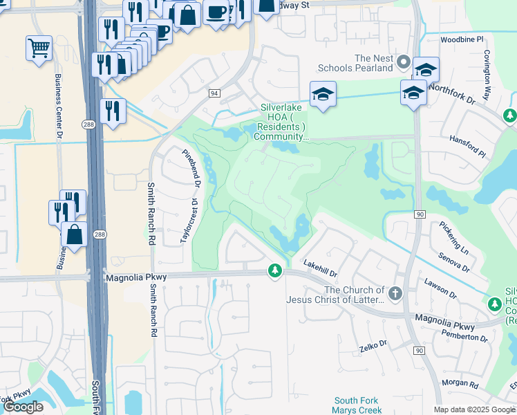 map of restaurants, bars, coffee shops, grocery stores, and more near 2809 Sable Drive in Pearland