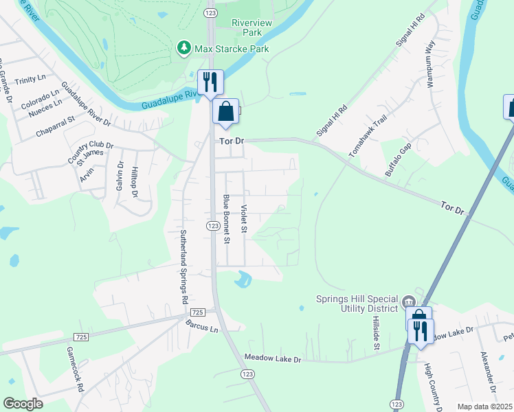 map of restaurants, bars, coffee shops, grocery stores, and more near 312 Blanks Street in Seguin
