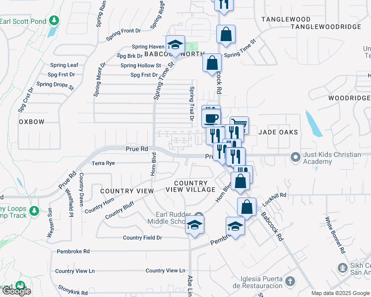map of restaurants, bars, coffee shops, grocery stores, and more near 10910 Toscana Sands in San Antonio