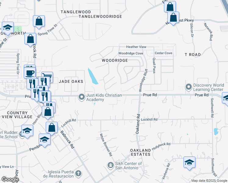 map of restaurants, bars, coffee shops, grocery stores, and more near 6026 Woodway Court in San Antonio