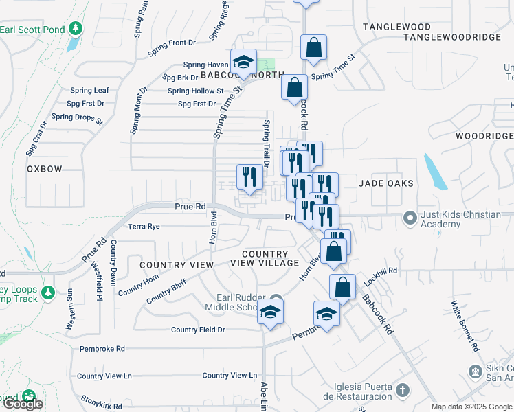 map of restaurants, bars, coffee shops, grocery stores, and more near 10910 Toscana Sands in San Antonio