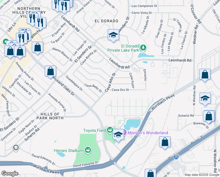 map of restaurants, bars, coffee shops, grocery stores, and more near 4906 Casa Verde Street in San Antonio