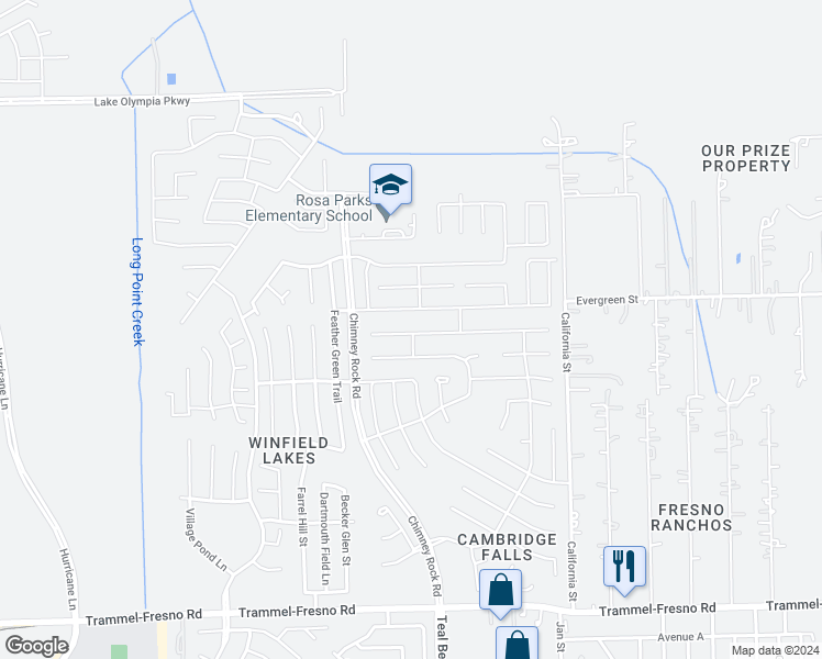 map of restaurants, bars, coffee shops, grocery stores, and more near 2050 Bravos Manor Lane in Fresno