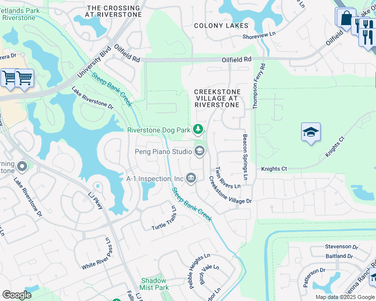 map of restaurants, bars, coffee shops, grocery stores, and more near 5430 Linden Rose Lane in Sugar Land