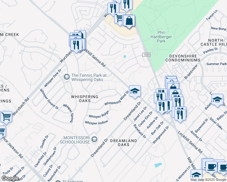 map of restaurants, bars, coffee shops, grocery stores, and more near 11522 Whisper Bluff Street in San Antonio