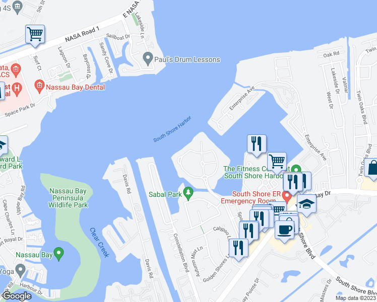 map of restaurants, bars, coffee shops, grocery stores, and more near 2200 Beacon Circle in League City