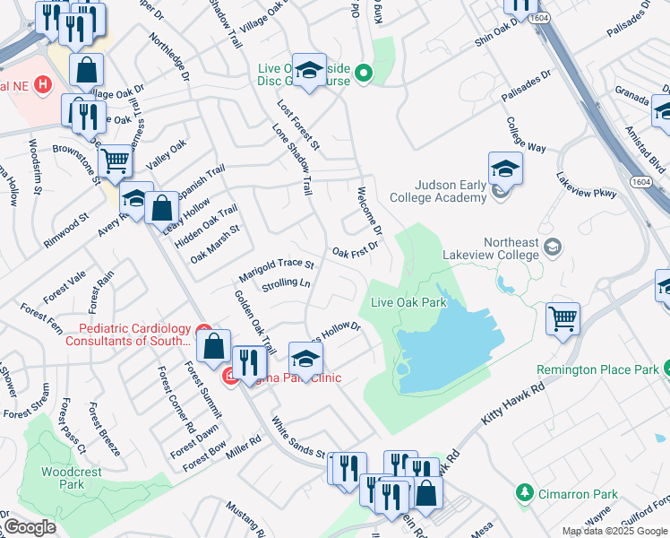 map of restaurants, bars, coffee shops, grocery stores, and more near 8151 Dry Canyon Trail in Live Oak